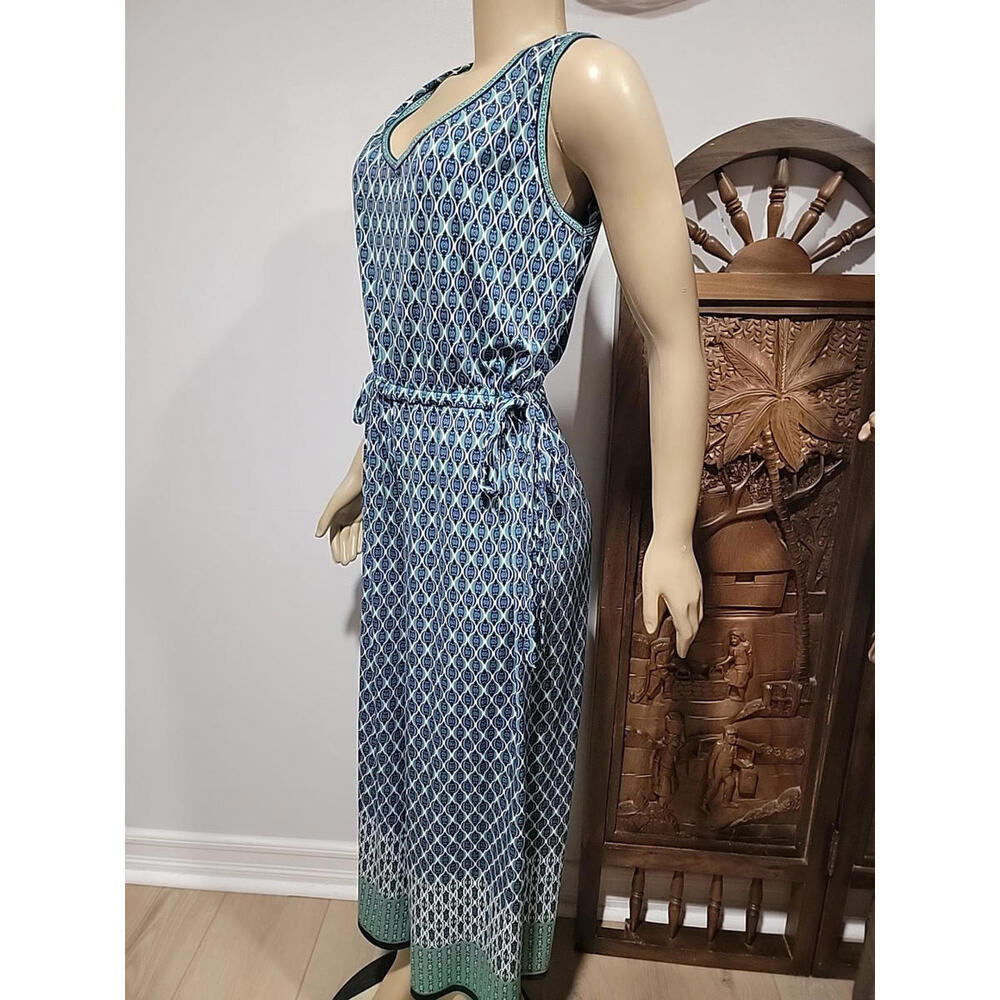 Max Studio GEO Pattern Size L Navy Green Wide Leg Jumpsuit NWT $118 #C - Picture 7 of 14